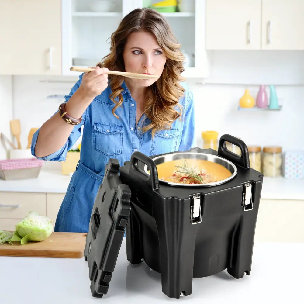 32 QT Portable Insulated Food Carrier with Stainless Steel Barrel for Catering Camping-Black - Black - Food Warmers &