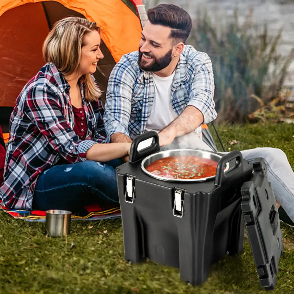 32 QT Portable Insulated Food Carrier with Stainless Steel Barrel for Catering Camping-Black - Black - Food Warmers &