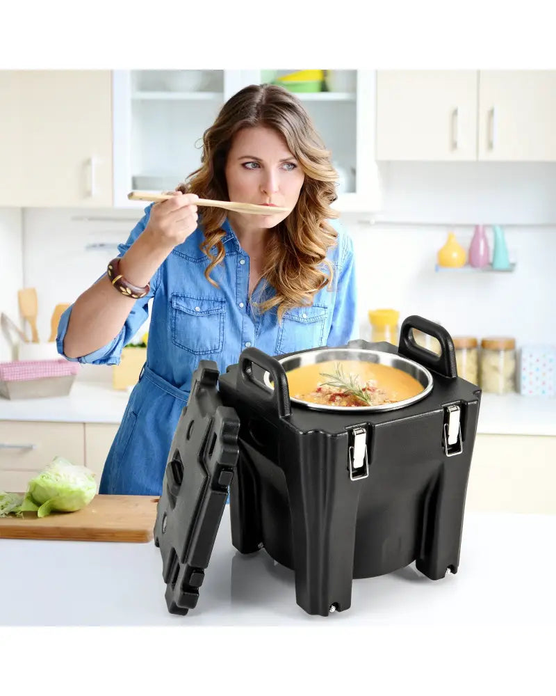 32 QT Portable Insulated Food Carrier with Stainless Steel Barrel for Catering Camping-Black - Black - Food Warmers &