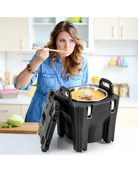 32 QT Portable Insulated Food Carrier with Stainless Steel Barrel for Catering Camping-Black - Black - Food Warmers &