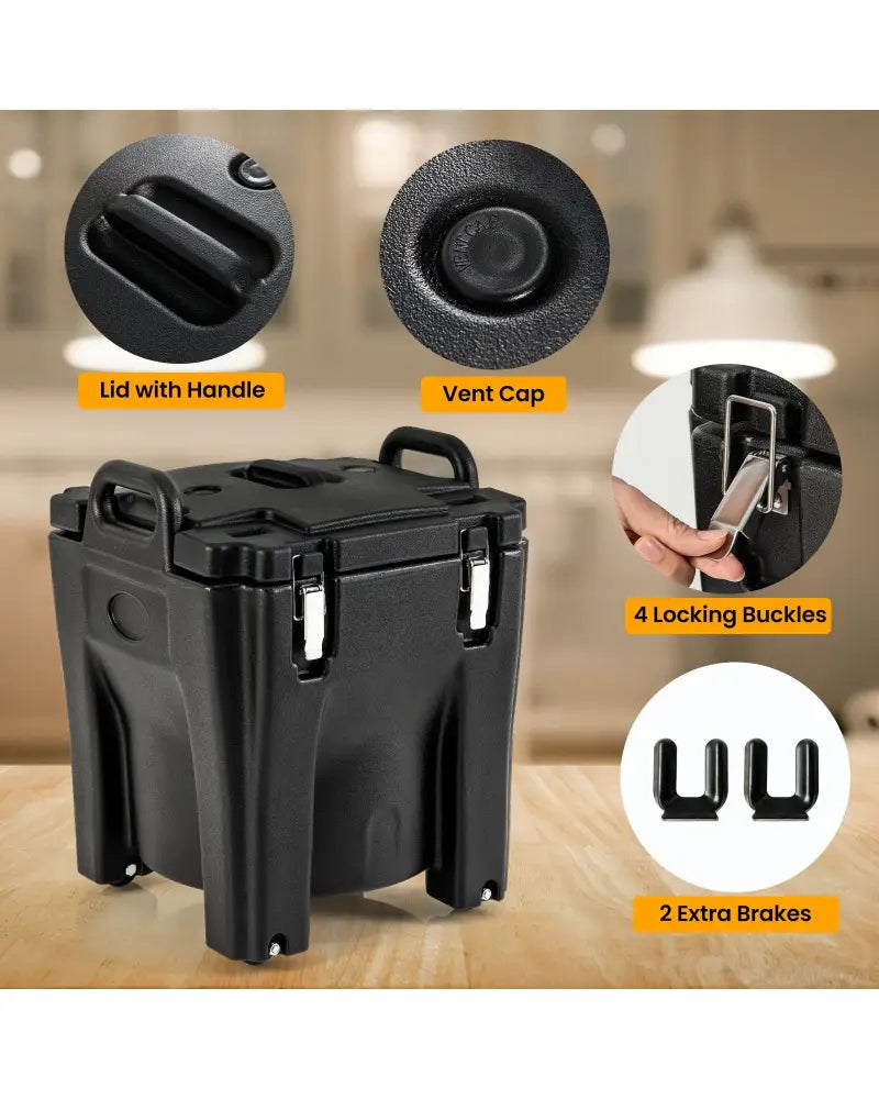 32 QT Portable Insulated Food Carrier with Stainless Steel Barrel for Catering Camping-Black - Black - Food Warmers &