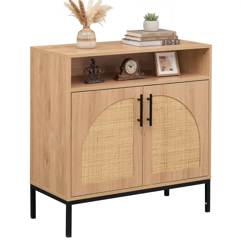 32’’ Sideboard Buffet Cabinet with 2 Natural Rattan Decorated Doors and Adjustable Shelf-Natural - Natural - Sideboards