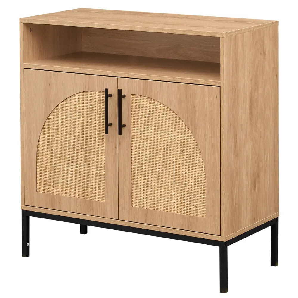 32’’ Sideboard Buffet Cabinet with 2 Natural Rattan Decorated Doors and Adjustable Shelf-Natural - Natural - Sideboards