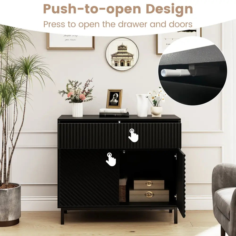 32’’ Wide Buffet Cabinet with 2 Doors and 1 Drawer for Kitchen-Black - Black - Sideboards Cabinets & Buffets