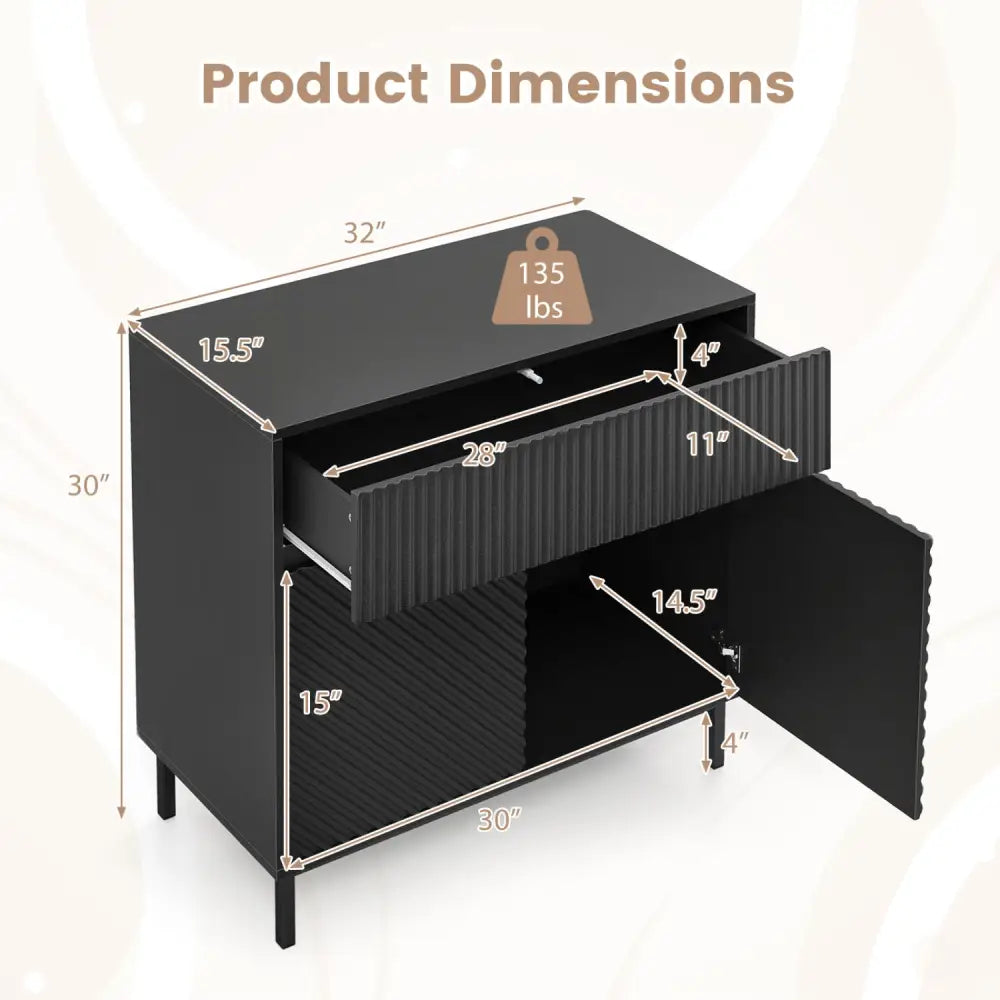 32’’ Wide Buffet Cabinet with 2 Doors and 1 Drawer for Kitchen-Black - Black - Sideboards Cabinets & Buffets