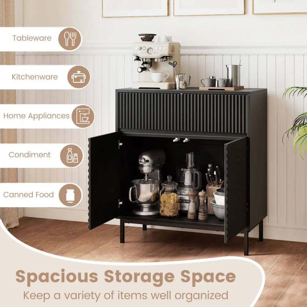 32’’ Wide Buffet Cabinet with 2 Doors and 1 Drawer for Kitchen-Black - Black - Sideboards Cabinets & Buffets