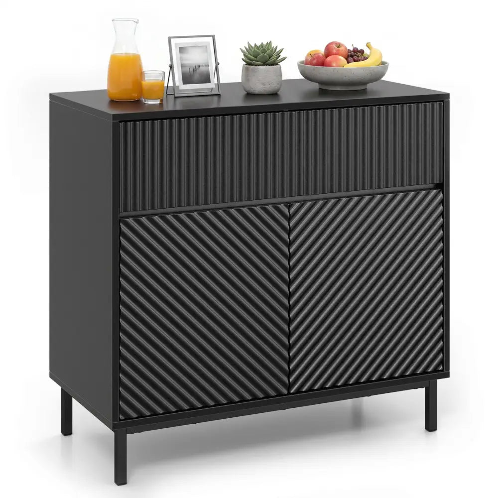 32’’ Wide Buffet Cabinet with 2 Doors and 1 Drawer for Kitchen-Black - Black - Sideboards Cabinets & Buffets