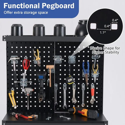 32 x 16 Inch Workbench Work Table with 2 PCs Pegboard Drawer and Shelves-Black - Black - Garages