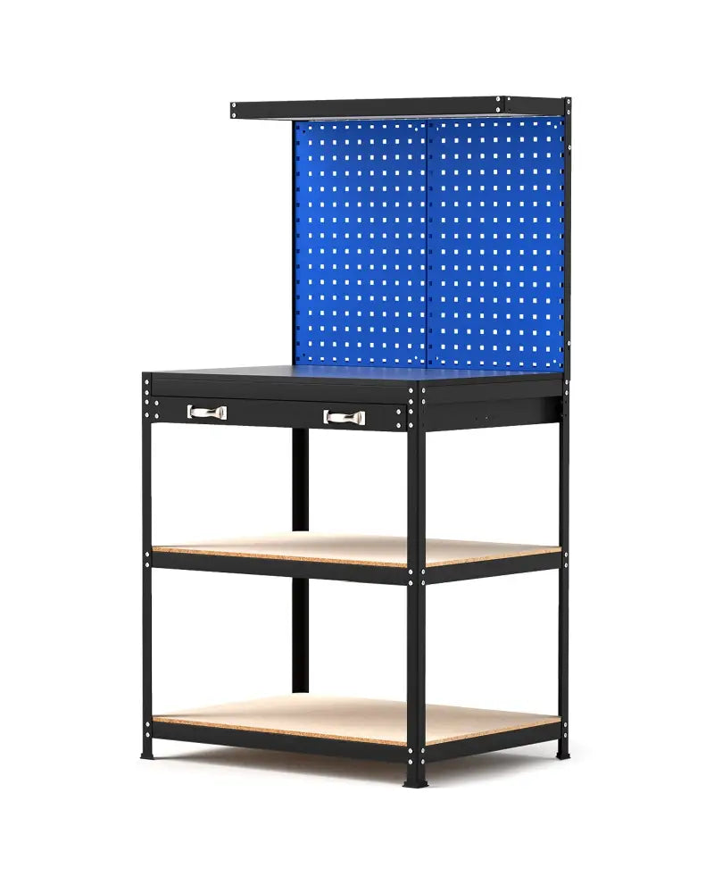 32 x 16 Inch Workbench Work Table with 2 PCs Pegboard Drawer and Shelves-Navy - Navy - Garages