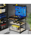 32 x 16 Inch Workbench Work Table with 2 PCs Pegboard Drawer and Shelves-Navy - Navy - Garages