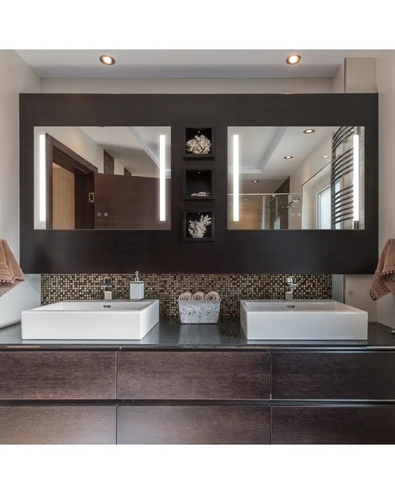 32 x 24 Inch Quadrate Wall Mirror with 3-Color Lights and Anti-Fog Function - Transparent - Wall Mirrors