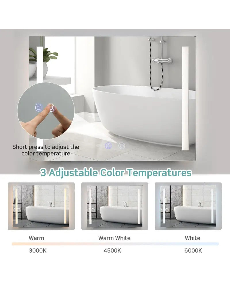 32 x 24 Inch Quadrate Wall Mirror with 3-Color Lights and Anti-Fog Function - Transparent - Wall Mirrors