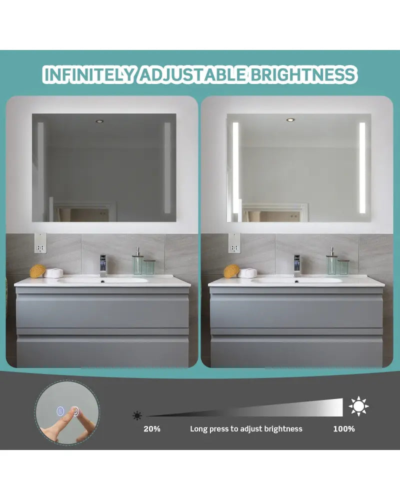 32 x 24 Inch Quadrate Wall Mirror with 3-Color Lights and Anti-Fog Function - Transparent - Wall Mirrors