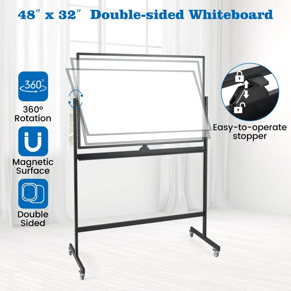 32 x 47 Inch Portable Rolling White Board-Black - Black - Home Office