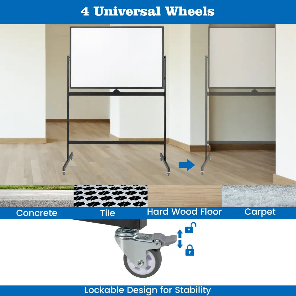 32 x 47 Inch Portable Rolling White Board-Black - Black - Home Office
