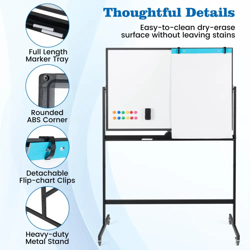 32 x 47 Inch Portable Rolling White Board-Black - Black - Home Office