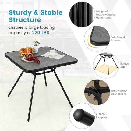 32 x 32 Inch Heavy-Duty Outdoor Dining Table with Umbrella Hole for 4 Persons-Gray - Black & Gray - Patio Dining Tables
