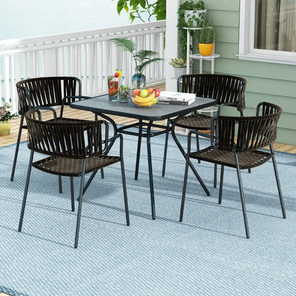 32 x 32 Inch Heavy-Duty Outdoor Dining Table with Umbrella Hole for 4 Persons-Gray - Black & Gray - Patio Dining Tables