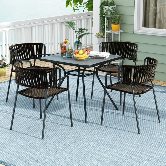 32 x 32 Inch Heavy-Duty Outdoor Dining Table with Umbrella Hole for 4 Persons-Gray - Black & Gray - Patio Dining Tables