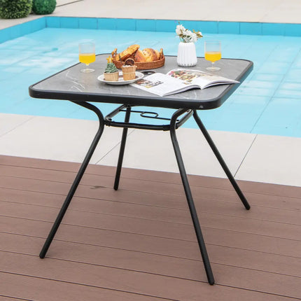32 x 32 Inch Heavy-Duty Outdoor Dining Table with Umbrella Hole for 4 Persons-Gray - Black & Gray - Patio Dining Tables