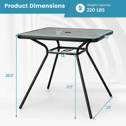 32 x 32 Inch Heavy-Duty Outdoor Dining Table with Umbrella Hole for 4 Persons-Gray - Black & Gray - Patio Dining Tables