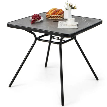 32 x 32 Inch Heavy-Duty Outdoor Dining Table with Umbrella Hole for 4 Persons-Gray - Black & Gray - Patio Dining Tables