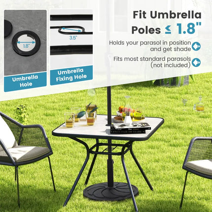 32 x 32 Inch Heavy-Duty Outdoor Dining Table with Umbrella Hole for 4 Persons-Gray - Black & Gray - Patio Dining Tables