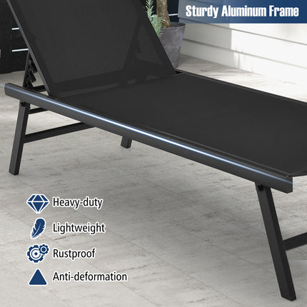 3 Pieces Patio Chaise Lounge Chair and Table Set for Poolside Yard-Black