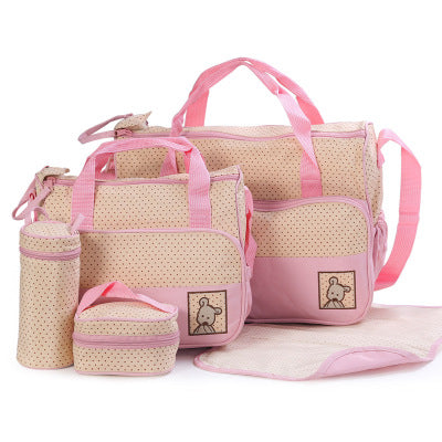 5pcs Baby Diaper Bag Set – Nappy Changing, Bottle Holder & Food Bag
