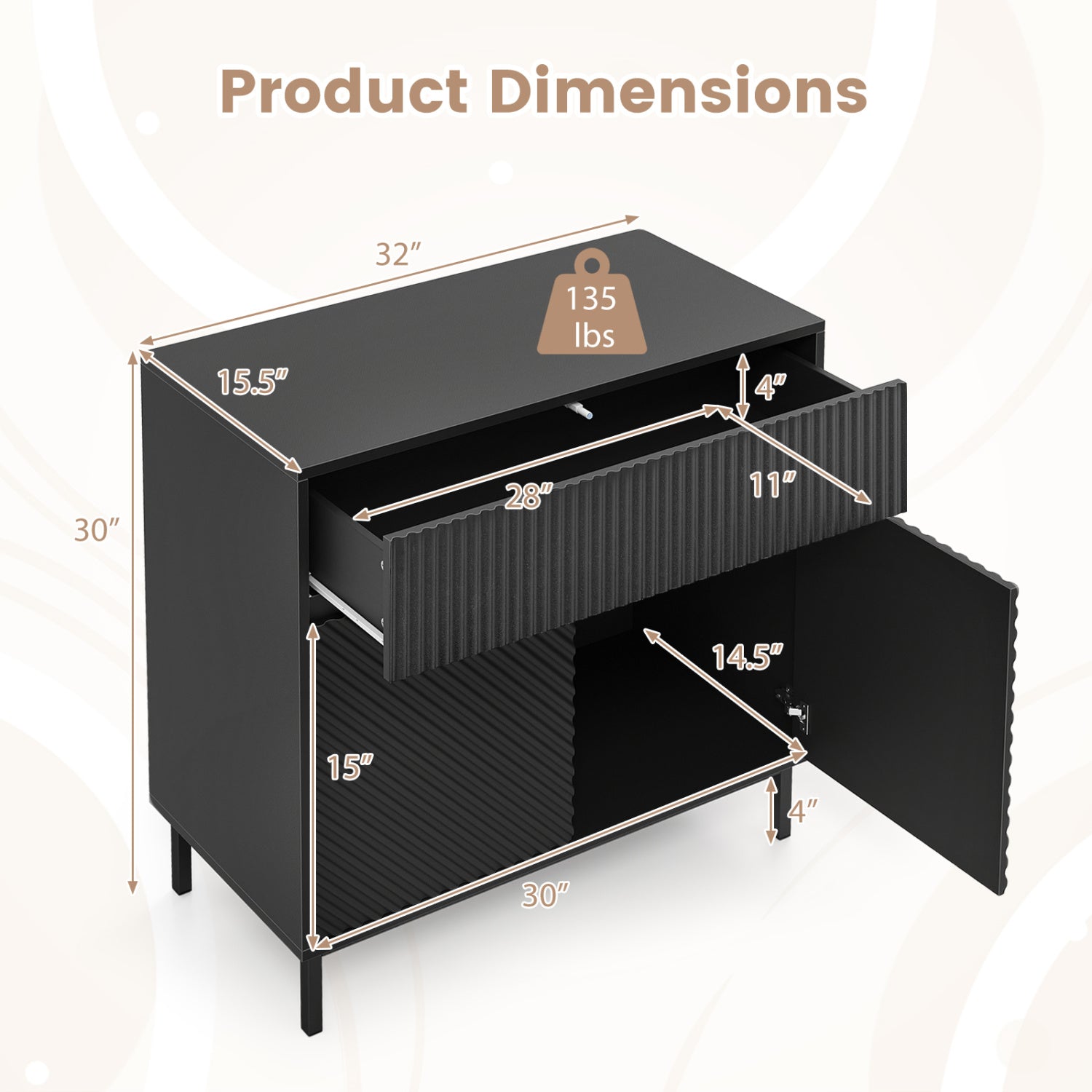 32" Wide Buffet Cabinet with 2 Doors and 1 Drawer for Kitchen-Black