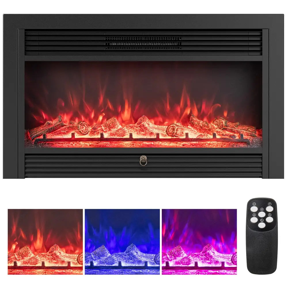 33/36-Inch Electric Fireplace Insert 750W/1500W Recessed Fireplace Heater-1500W - Black - Fireplaces