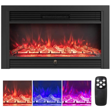 33/36-Inch Electric Fireplace Insert 750W/1500W Recessed Fireplace Heater-1500W - Black - Fireplaces
