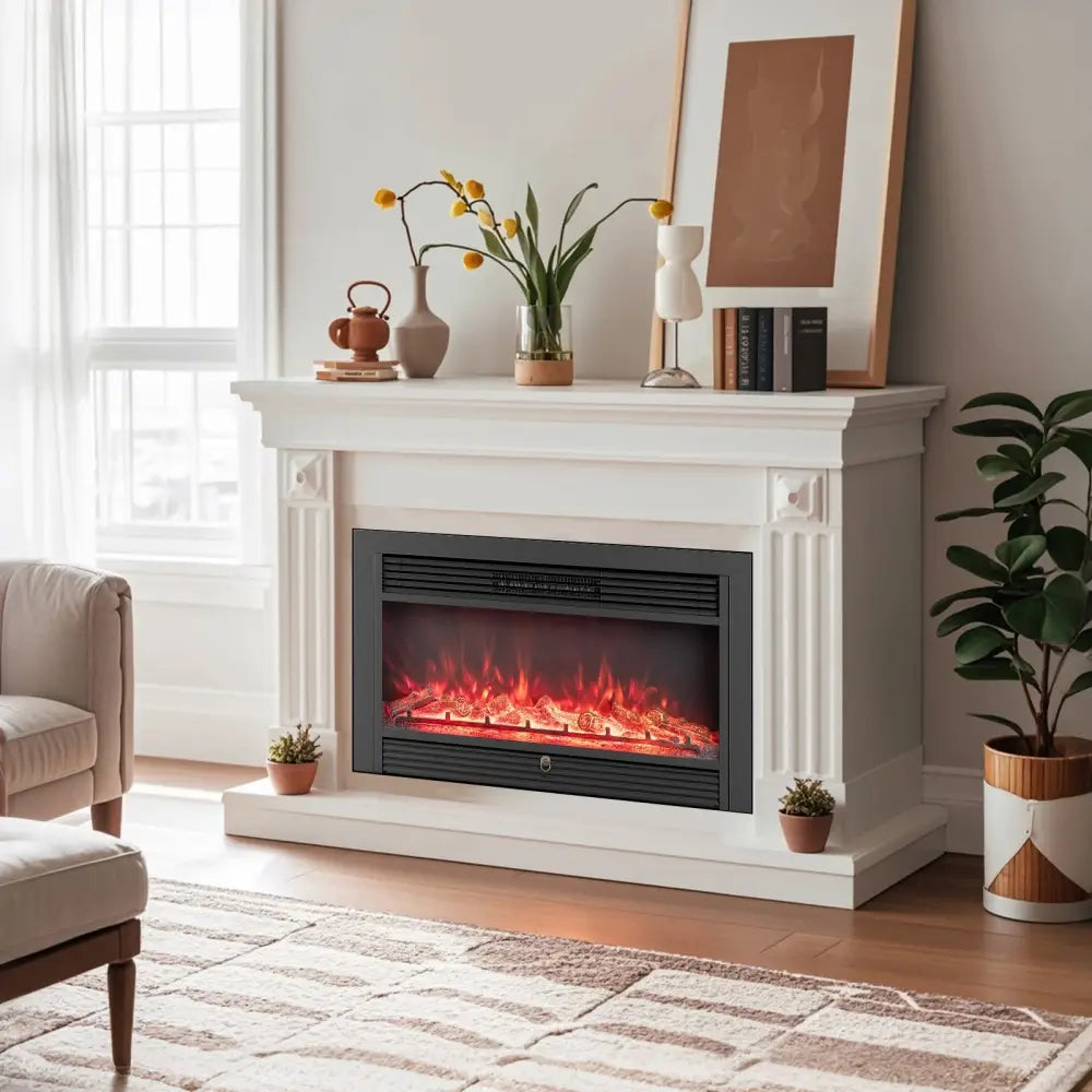 33/36-Inch Electric Fireplace Insert 750W/1500W Recessed Fireplace Heater-1500W - Black - Fireplaces