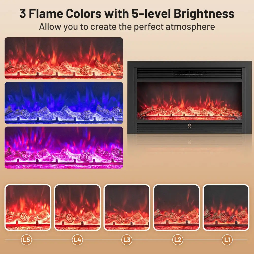 33/36-Inch Electric Fireplace Insert 750W/1500W Recessed Fireplace Heater-1500W - Black - Fireplaces