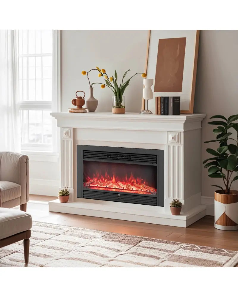 33/36-Inch Electric Fireplace Insert 750W/1500W Recessed Fireplace Heater-1500W - Black - Fireplaces