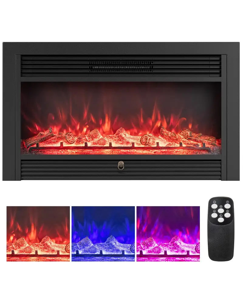 33/36-Inch Electric Fireplace Insert 750W/1500W Recessed Fireplace Heater-1500W - Black - Fireplaces