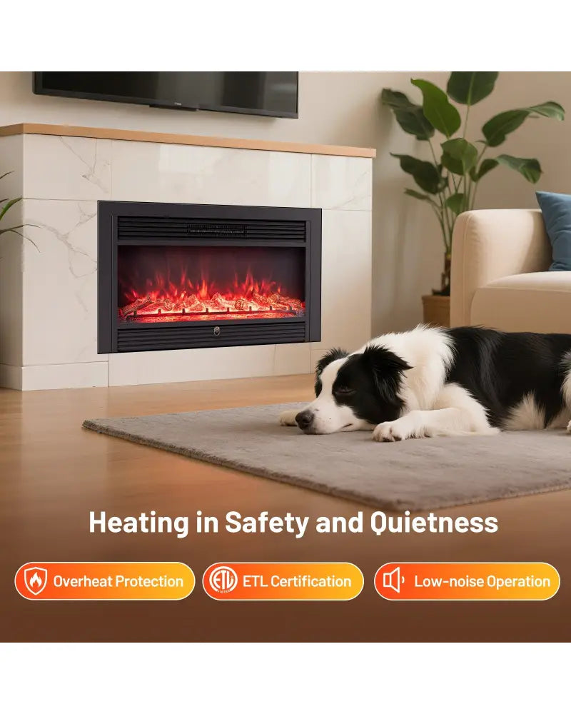 33/36-Inch Electric Fireplace Insert 750W/1500W Recessed Fireplace Heater-1500W - Black - Fireplaces