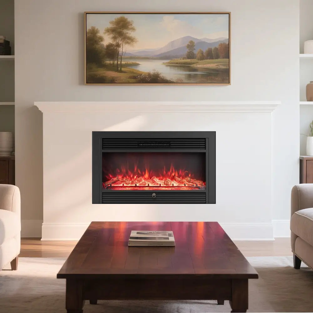 33/36-Inch Electric Fireplace Insert 750W/1500W Recessed Fireplace Heater-1500W - Black - Fireplaces