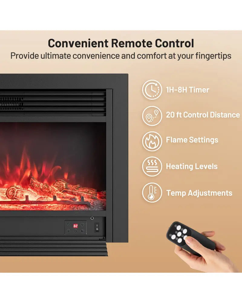 33/36-Inch Electric Fireplace Insert 750W/1500W Recessed Fireplace Heater-1500W - Black - Fireplaces