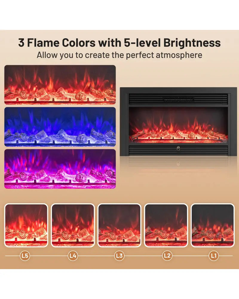 33/36-Inch Electric Fireplace Insert 750W/1500W Recessed Fireplace Heater-1500W - Black - Fireplaces