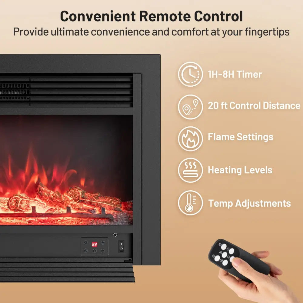 33/36-Inch Electric Fireplace Insert 750W/1500W Recessed Fireplace Heater-1500W - Black - Fireplaces