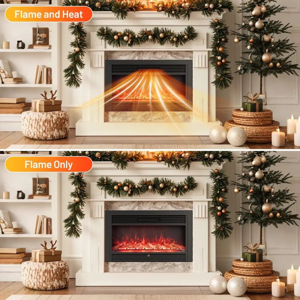 33/36-Inch Electric Fireplace Insert 750W/1500W Recessed Fireplace Heater-1500W - Black - Fireplaces
