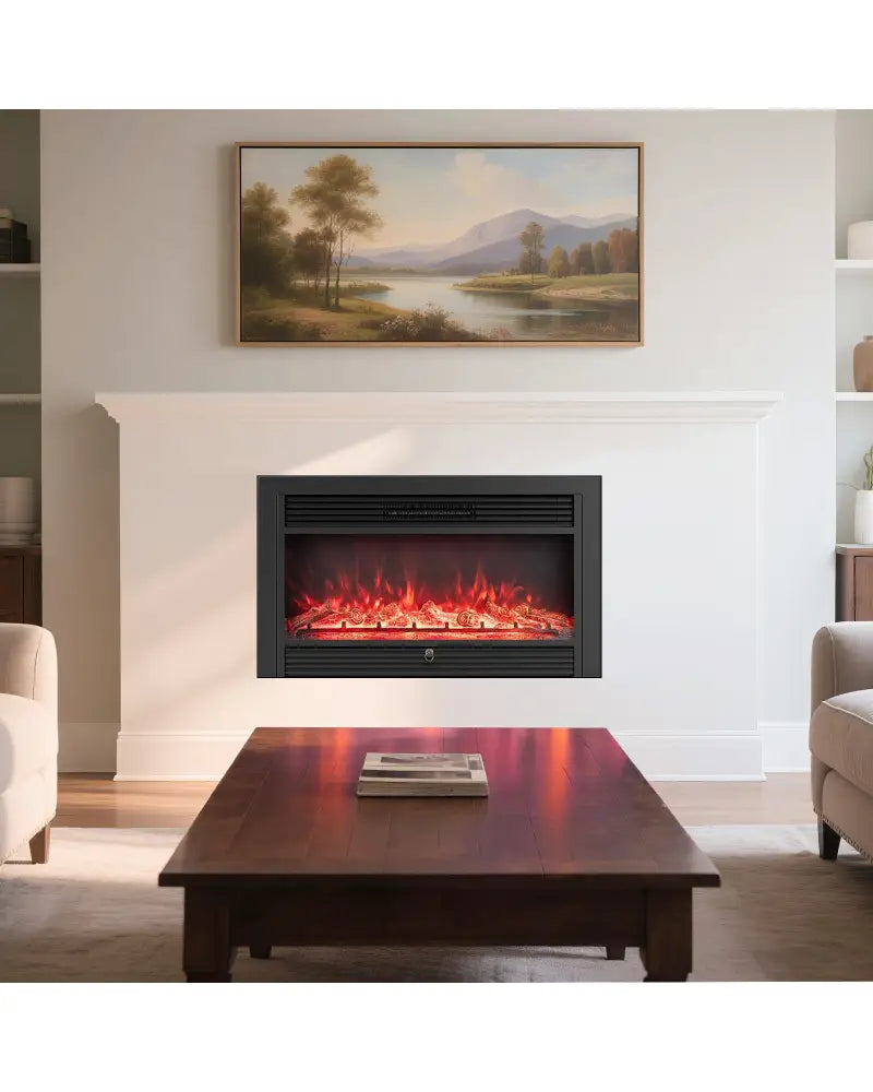 33/36-Inch Electric Fireplace Insert 750W/1500W Recessed Fireplace Heater-1500W - Black - Fireplaces