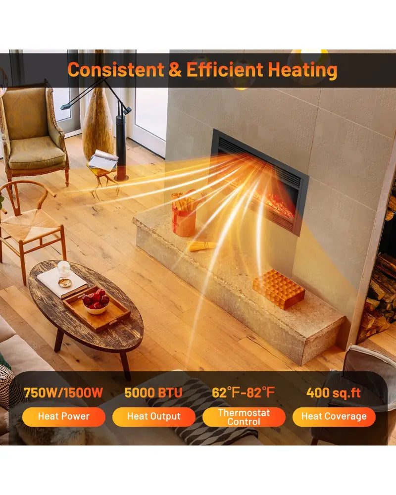 33/36-Inch Electric Fireplace Insert 750W/1500W Recessed Fireplace Heater-1500W - Black - Fireplaces