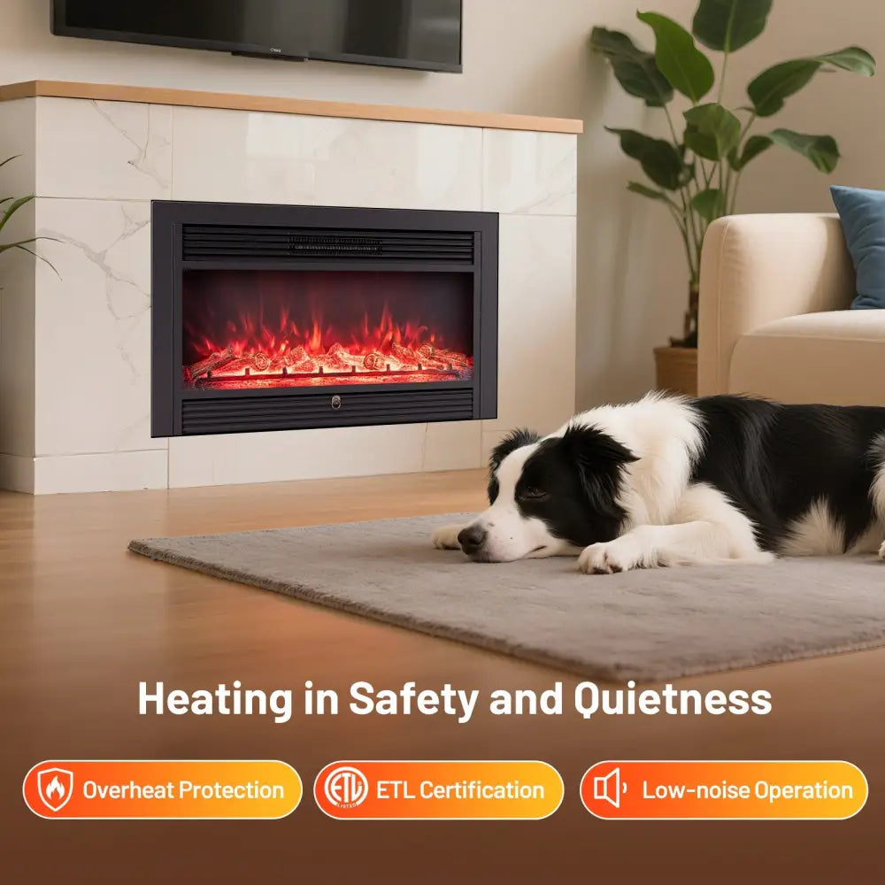33/36-Inch Electric Fireplace Insert 750W/1500W Recessed Fireplace Heater-1500W - Black - Fireplaces