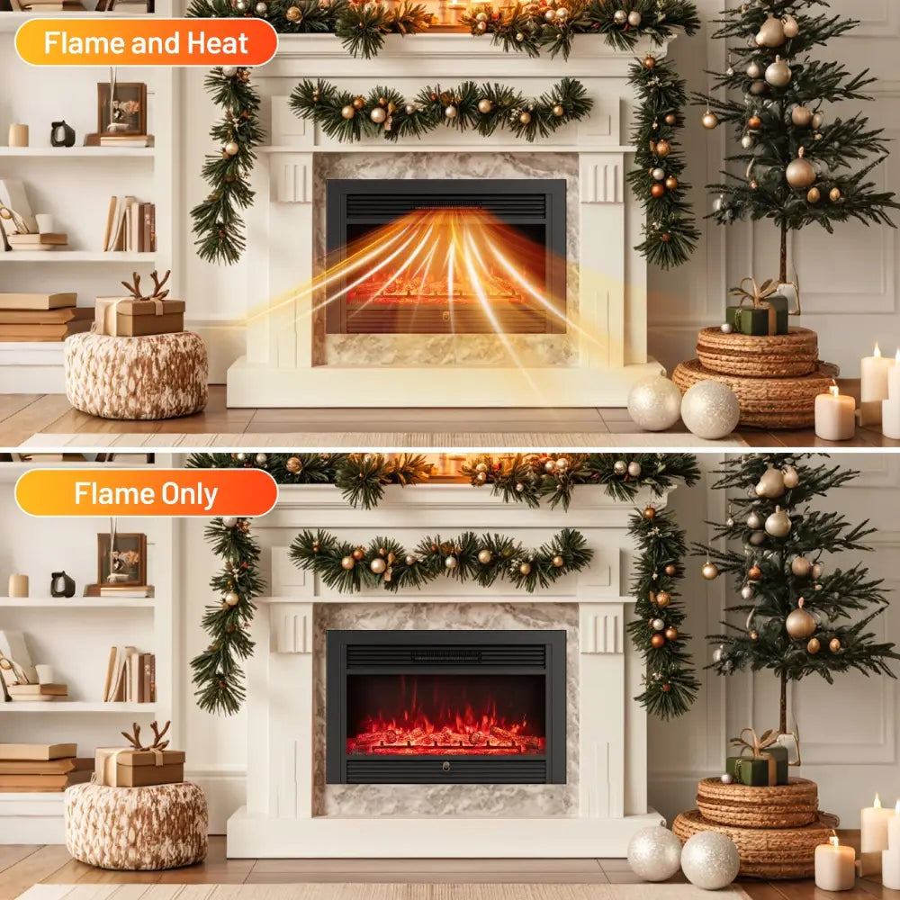 33/36-Inch Electric Fireplace Insert 750W/1500W Recessed Fireplace Heater-750W - Black - Fireplaces
