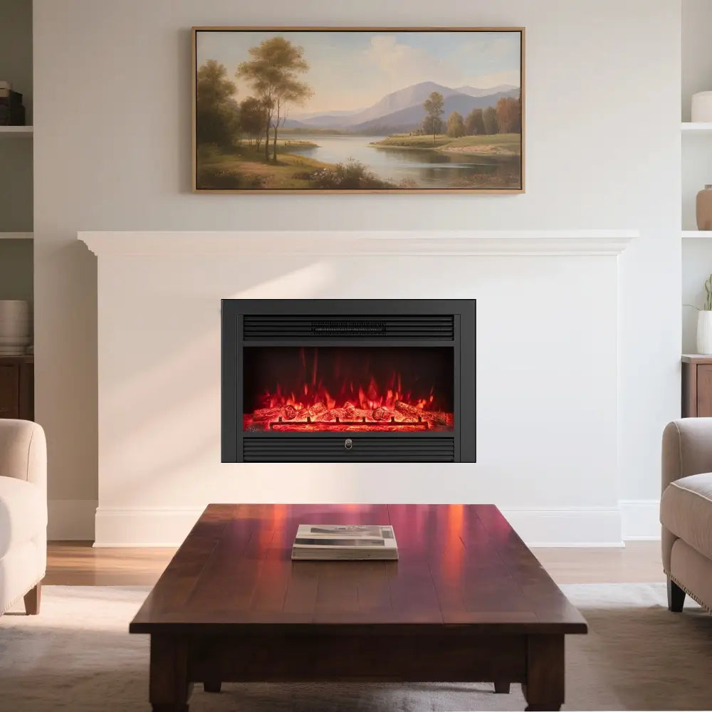 33/36-Inch Electric Fireplace Insert 750W/1500W Recessed Fireplace Heater-750W - Black - Fireplaces