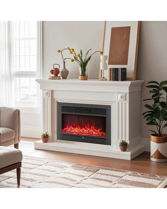 33/36-Inch Electric Fireplace Insert 750W/1500W Recessed Fireplace Heater-750W - Black - Fireplaces