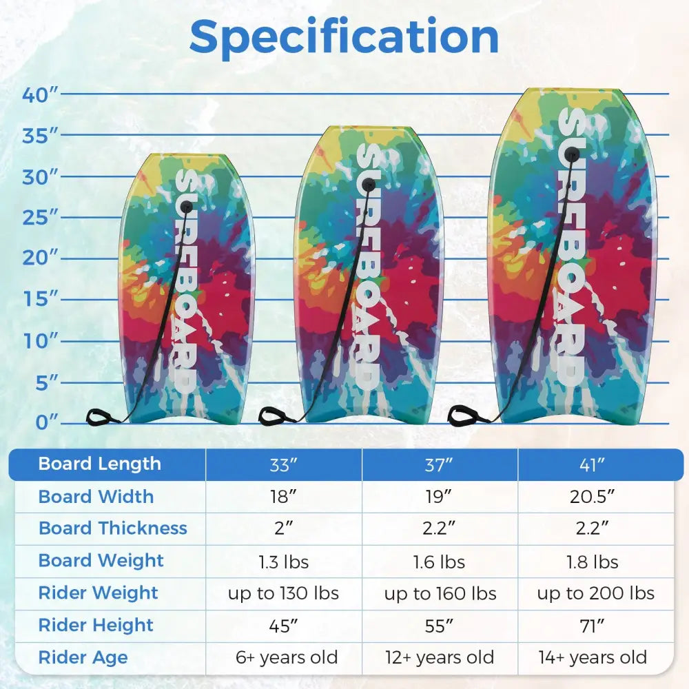 33/37/41 Inches Lightweight Body Board Boogie Board with EPS Core XPE Deck HDPE Bottom Multicolor1-L - Multicolor