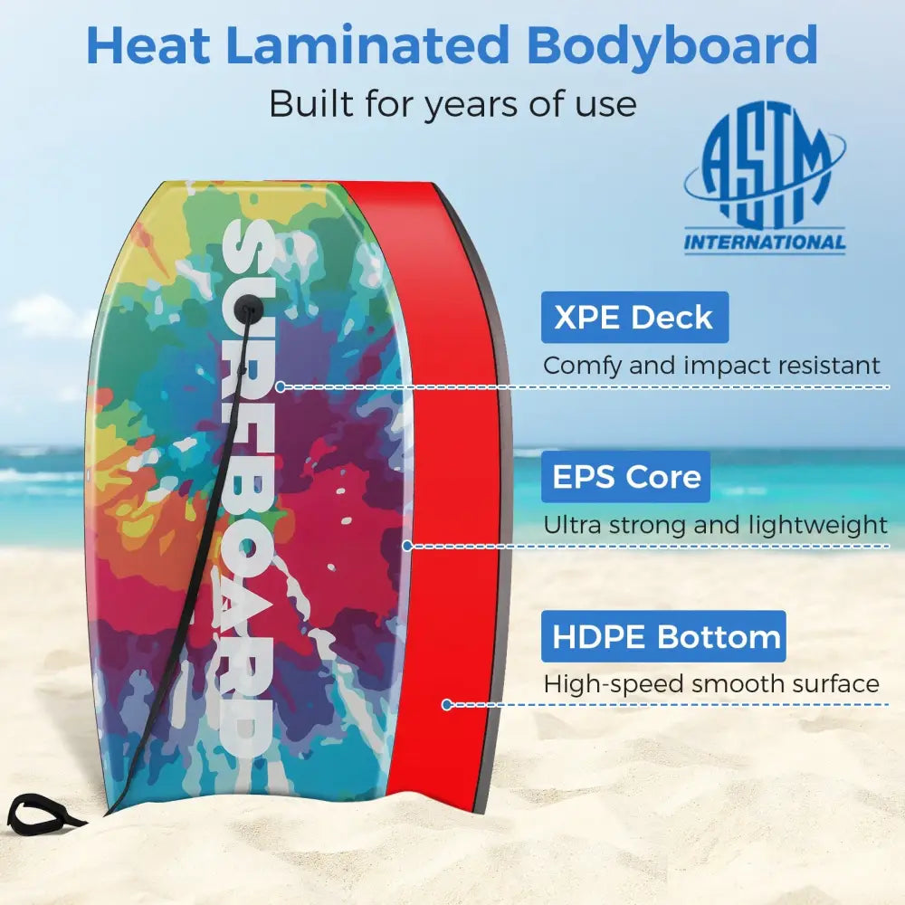 33/37/41 Inches Lightweight Body Board Boogie Board with EPS Core XPE Deck HDPE Bottom Multicolor1-L - Multicolor